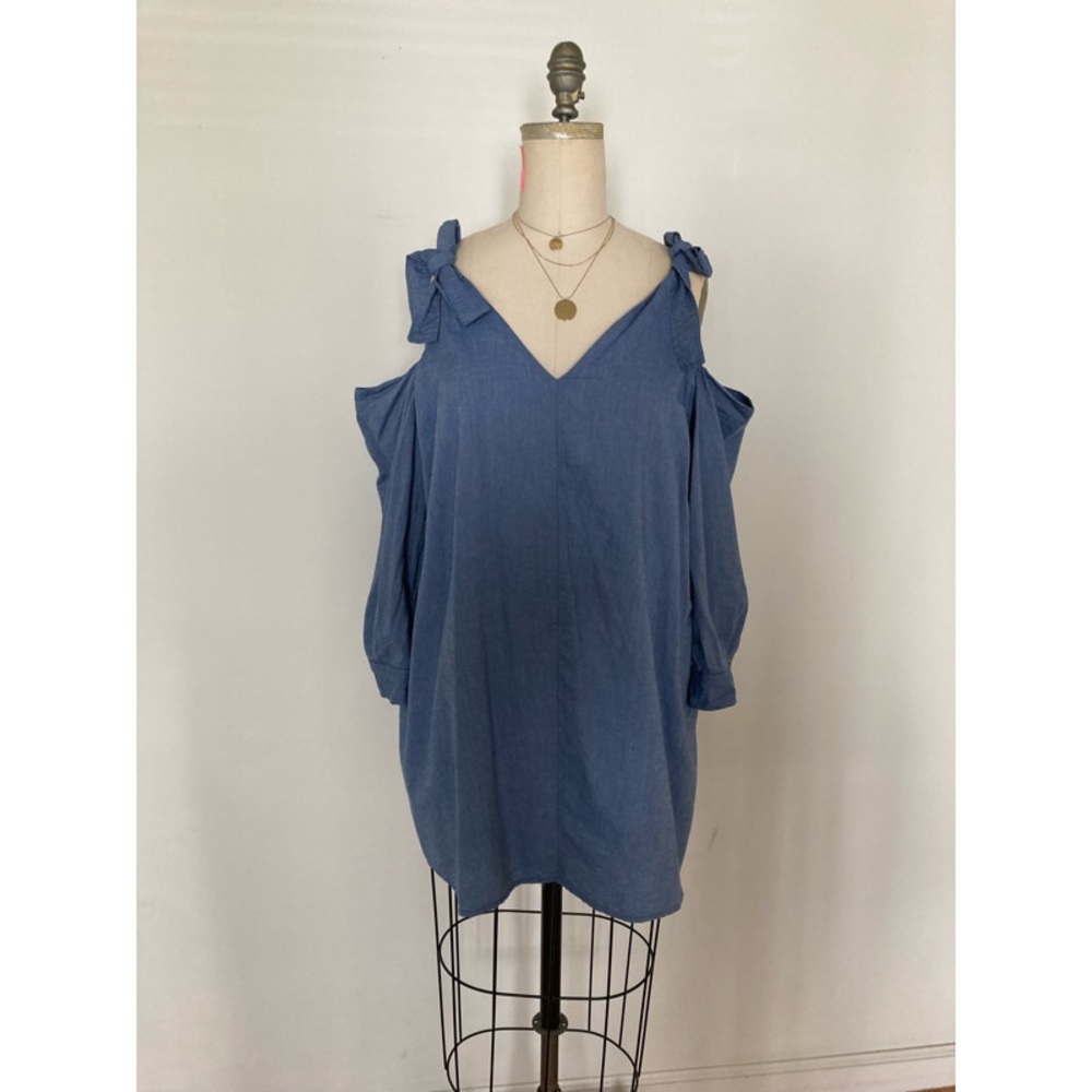 ASOS denim cold shoulder petite dress
